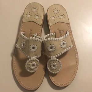 Beige and white jack rogers sandals in size 6